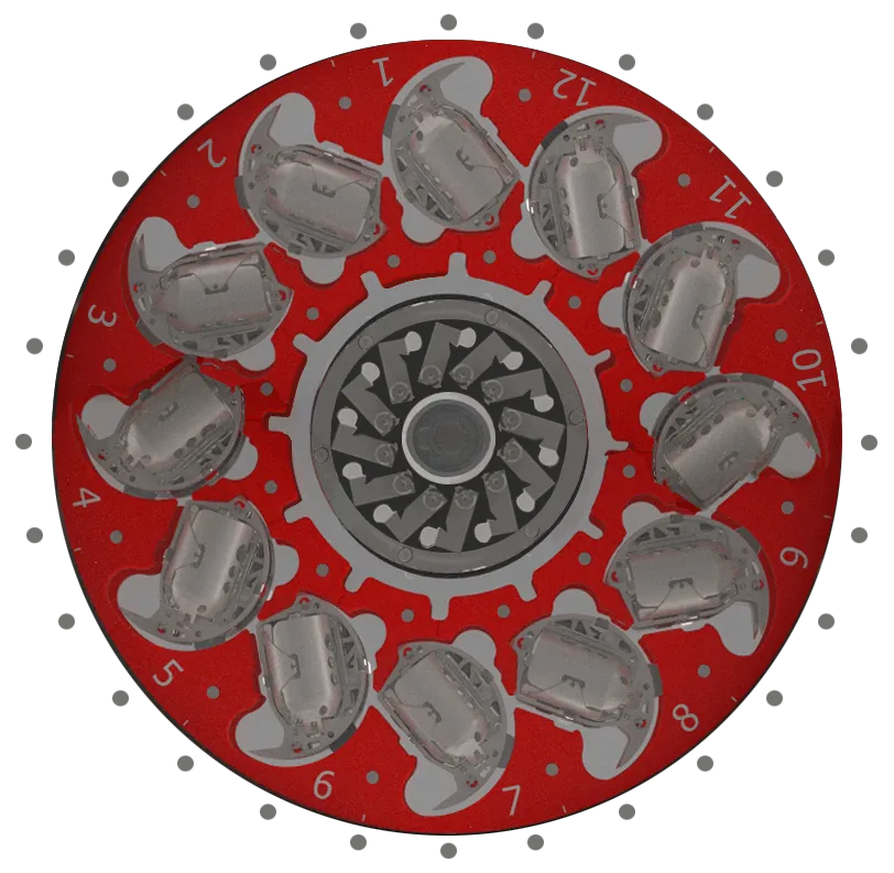 Top view of the ASC magazine with twelve numbered shuttle positions